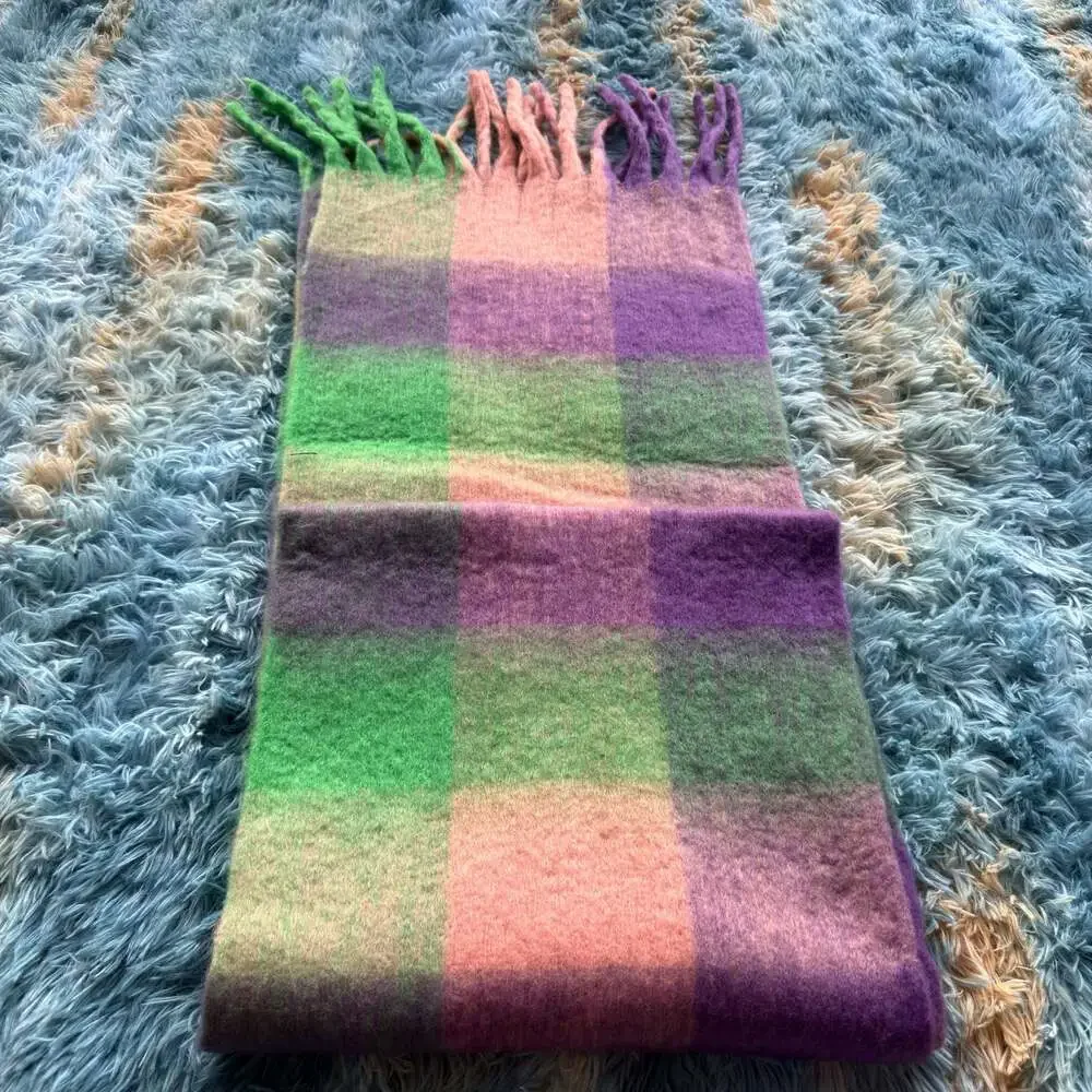 Multicolor Plaid Checkered Fringe Winter Scarf
